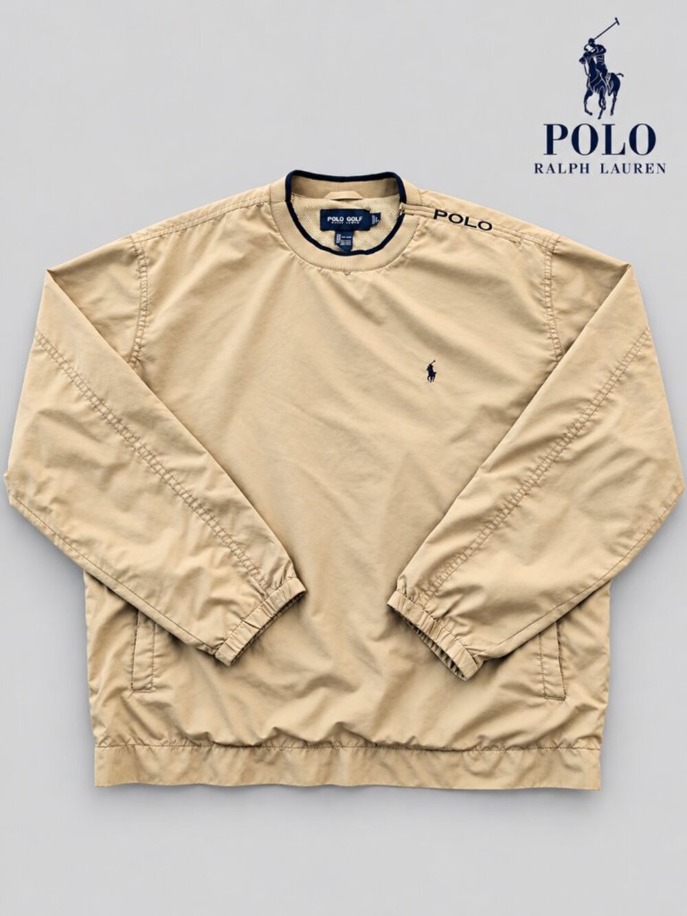 Vintage Polo Golf Ralph Lauren Beige Pullover Windbreaker Jacket Men's L